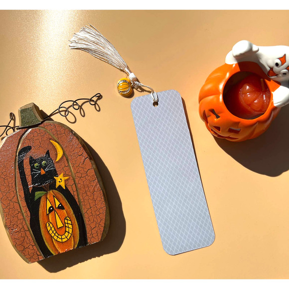 Handmade Halloween Bookmark with Pumpkin Charm and Cream Colored Tassel - Picture 2 of 2